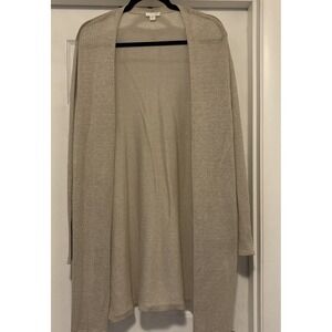 J Jill XL Duster Cardigan Linen Blend Lightweight Oatmeal Open Knit Long Sweater